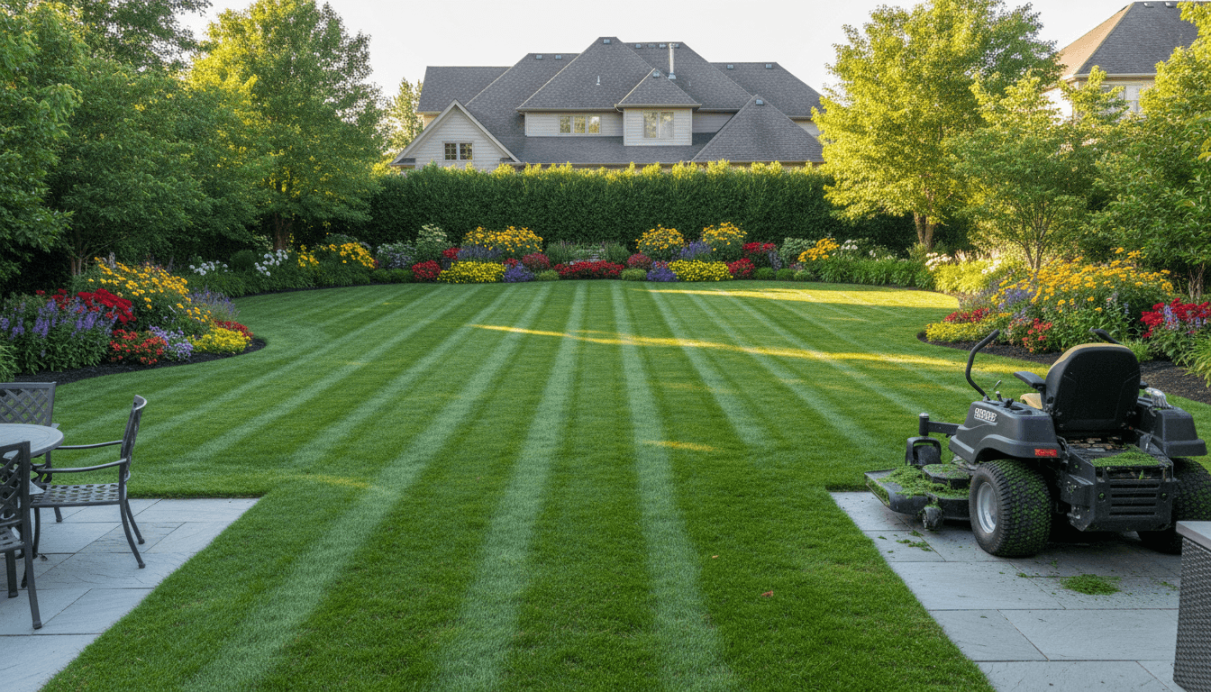 A tidy residential garden in Perth with crisp edges and a freshly mowed lawn