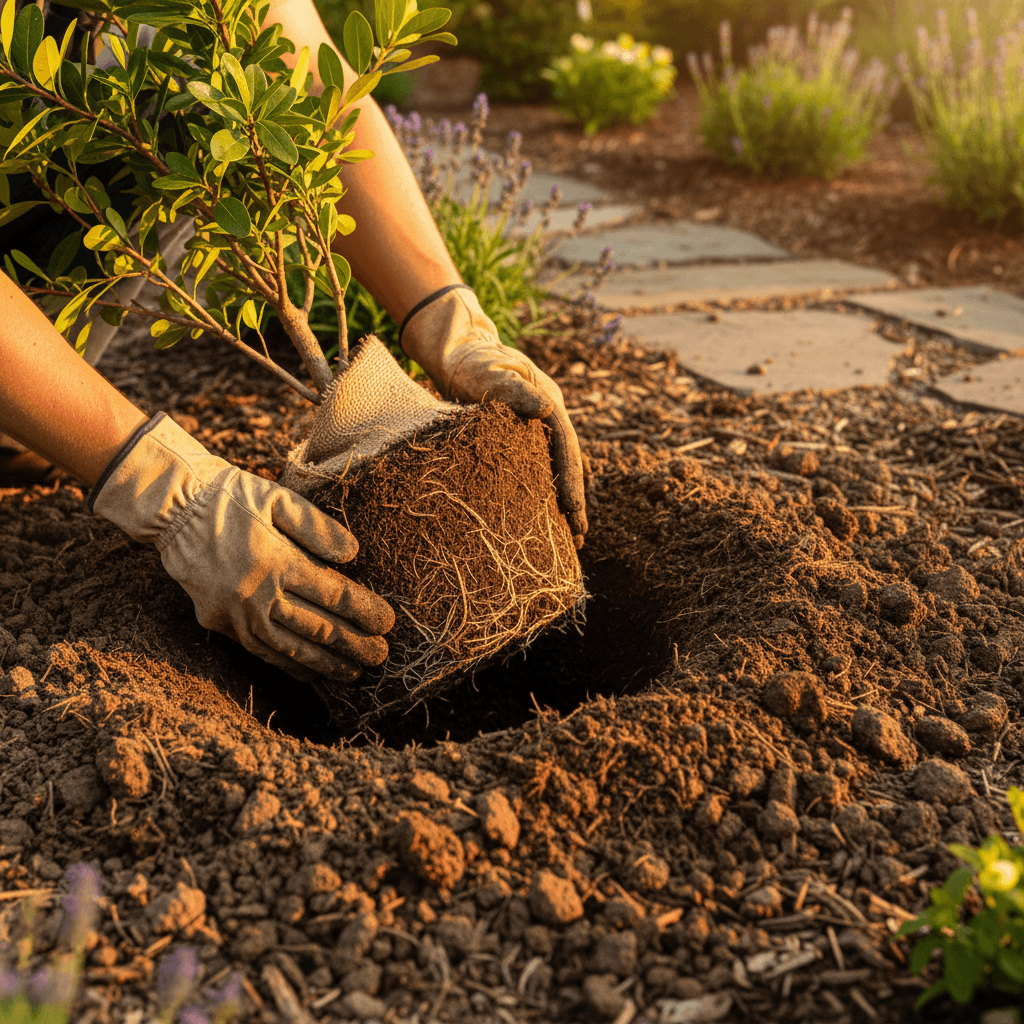 Gardener's hands pulling weeds from a garden bed